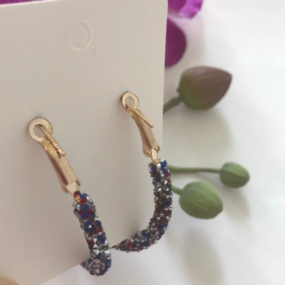 Red Silver & Blue Glitter Hoop Earrings - Picture 5 of 5